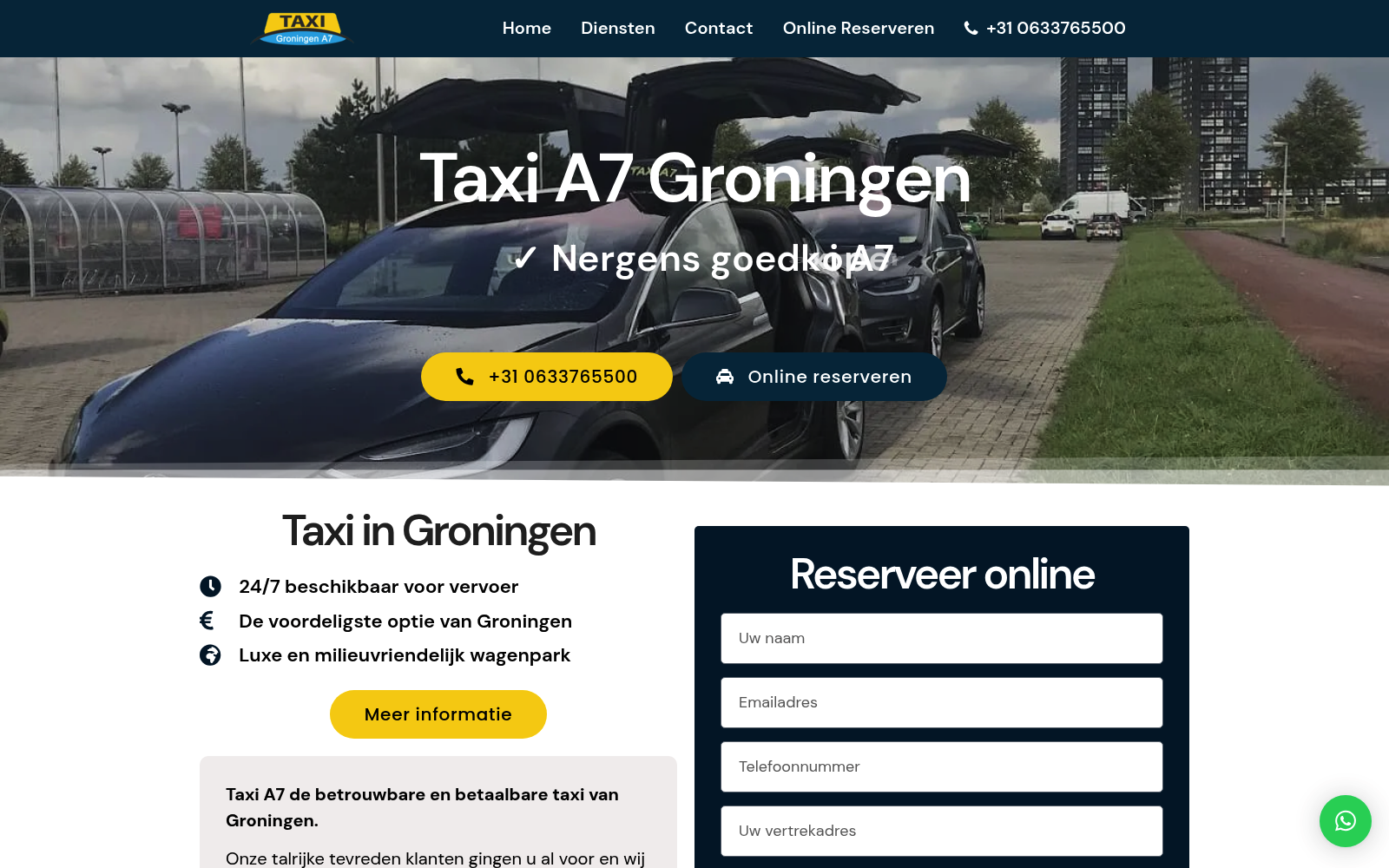 Taxi A7 Groningen – website screenshot